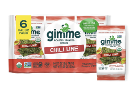 Gimme Seaweed Organic Premium Roasted Seaweed Snacks, Chili Lime, 6 Count, Keto, Vegan, Gluten-Free, Great Source of Omega3s and Iodine, Healthy On-The-Go Snack for Kids and Adults